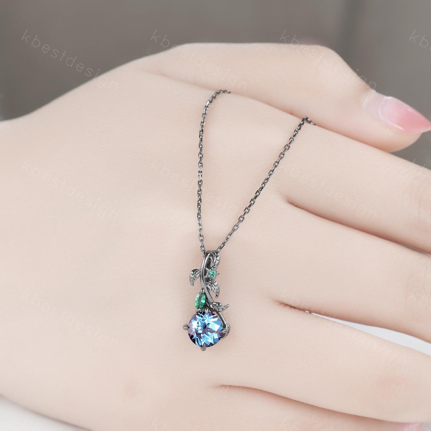 Gothic moss agate necklace women black gold pendant necklace round cut pendant art deco emerald leaf necklace anniversary gift for her