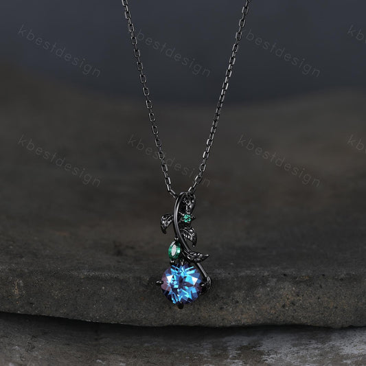 Gothic alexandrite necklace women black gold pendant necklace oval cut pendant art deco alexandrite necklace anniversary gift for her