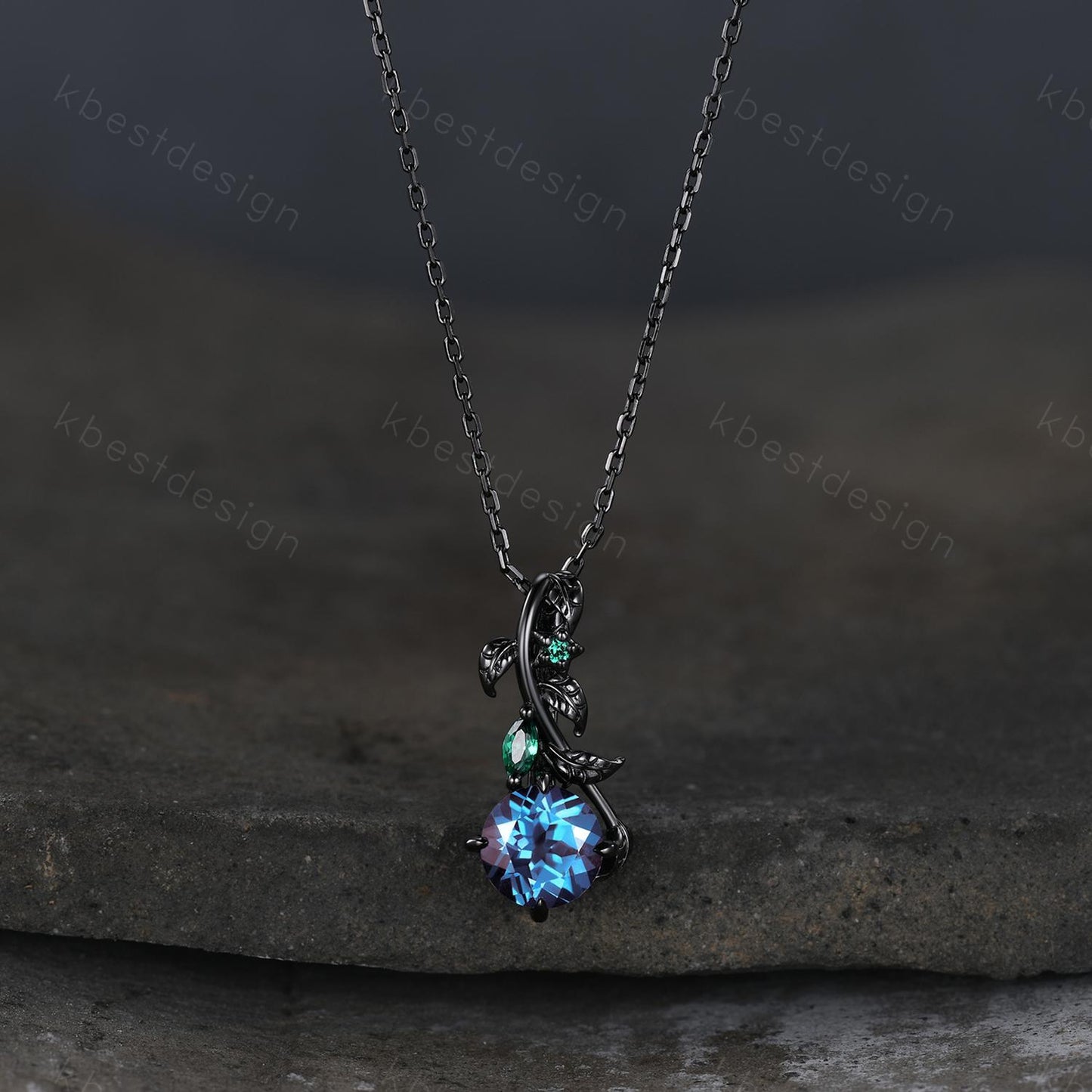 Gothic moss agate necklace women black gold pendant necklace round cut pendant art deco emerald leaf necklace anniversary gift for her