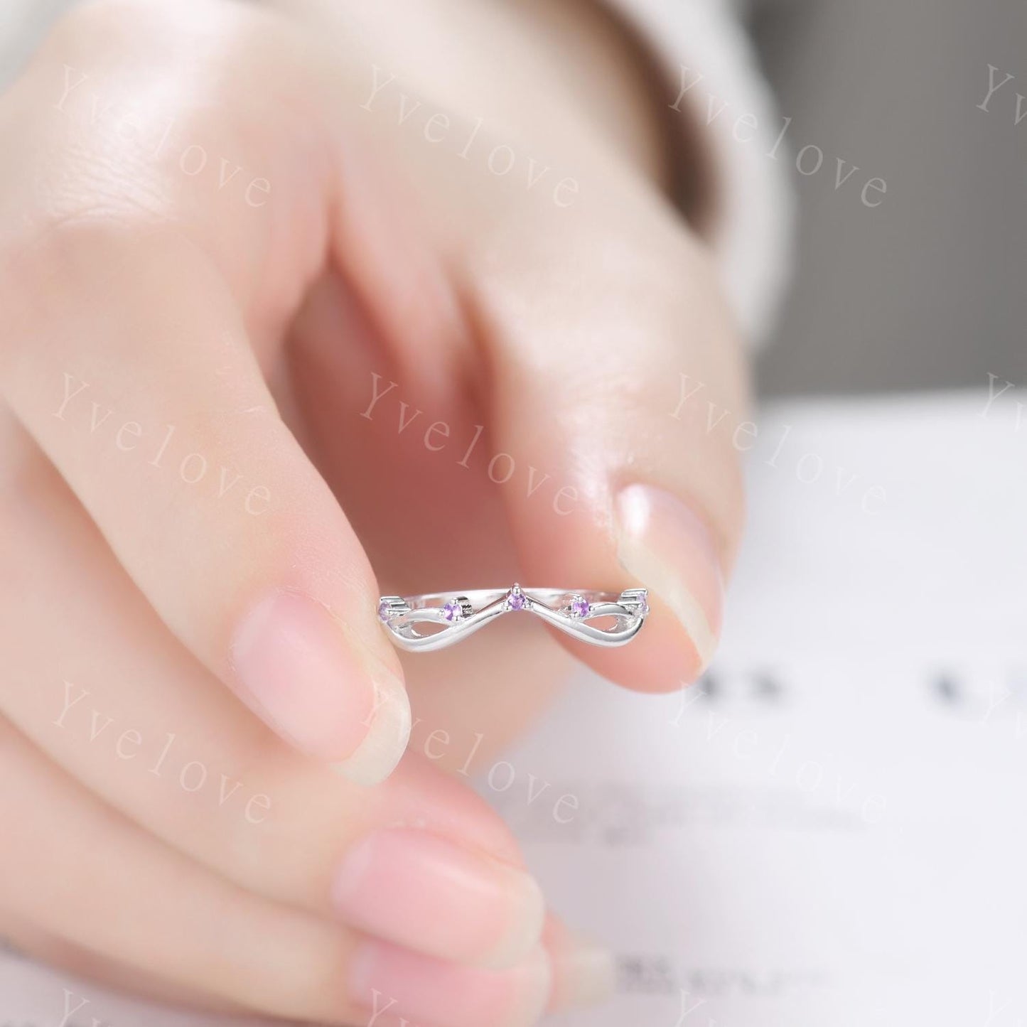 Vintage Amethyst Engagement Ring,Twig Stacking Band,Women Vine Amethyst Band,Art Deco Curved Branch Wedding Band,Black Gold Silver Ring Gift