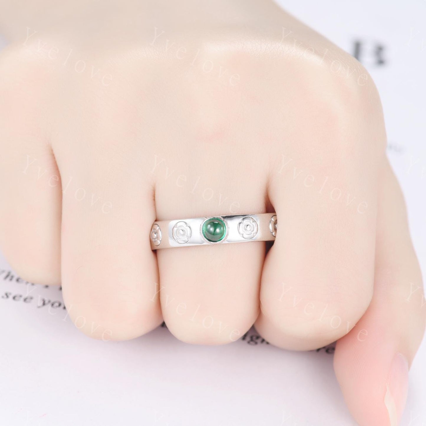 Howls Moving Castle Ring 4mm Round Shaped Natural Emerald Wedding Band 925 Sterling Silver Ring Howl's Ring Stacking Matching Band Gift
