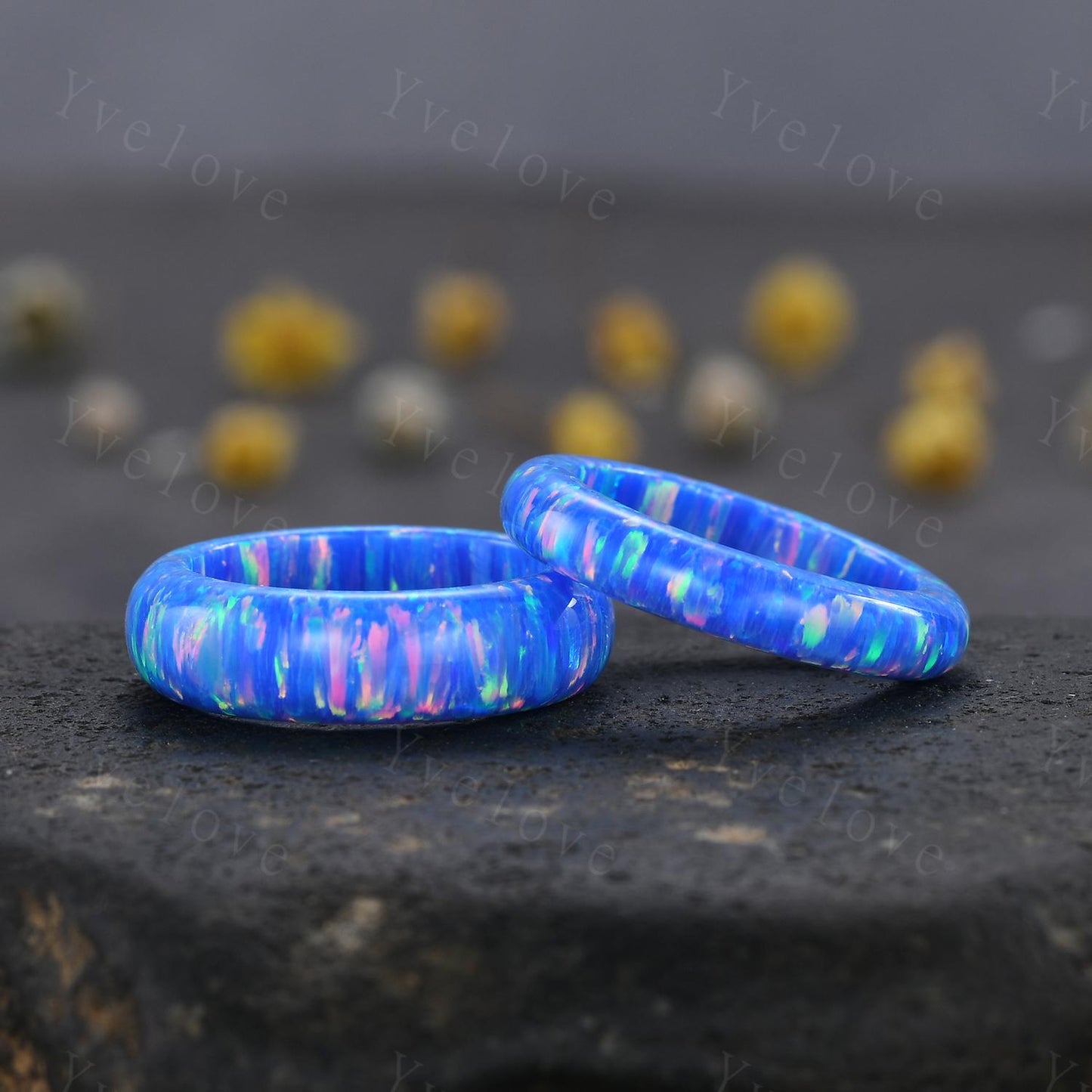 Unique blue opal wedding band mens blue fire opal engagement ring full eternity women October birthstone anniversary ring gift for him her