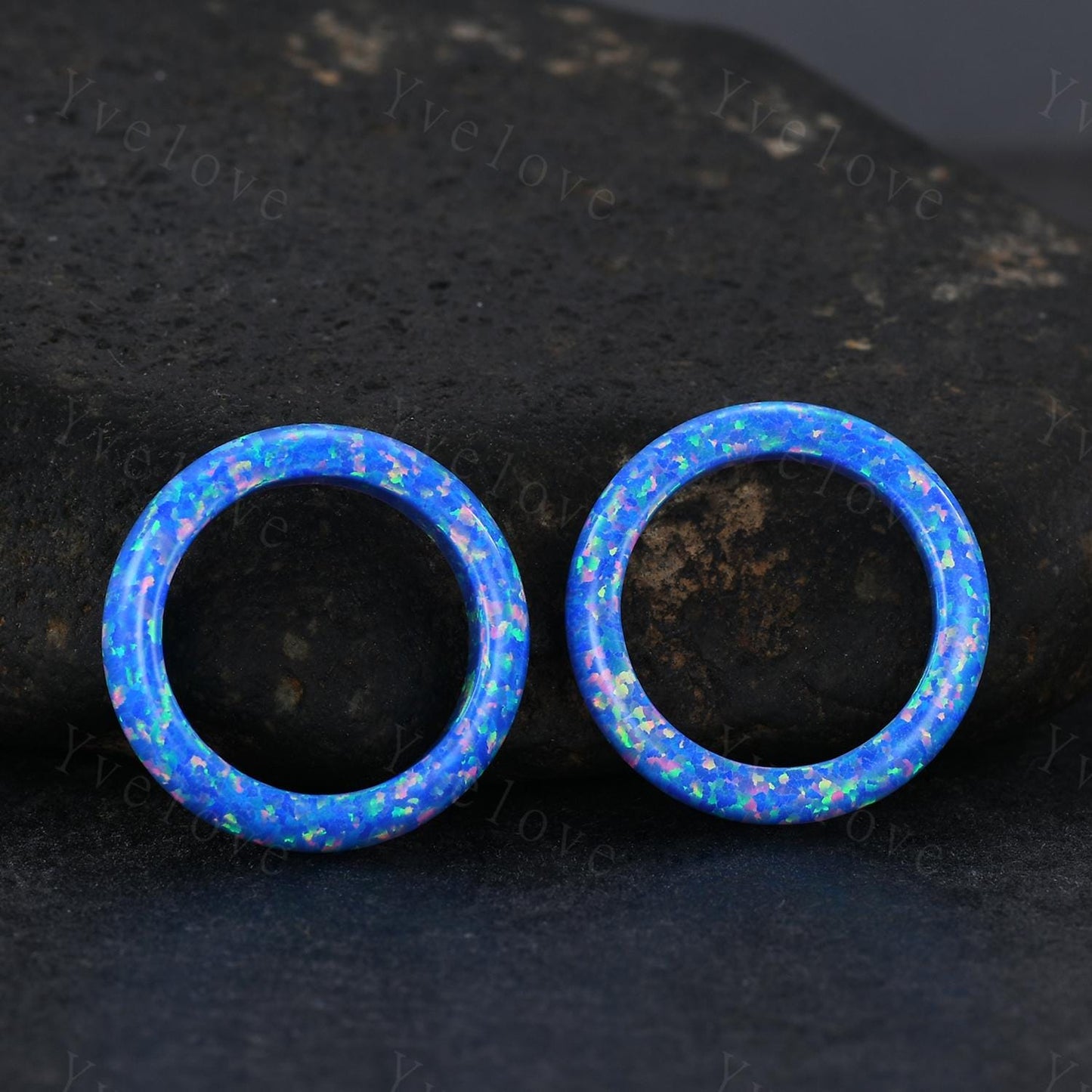 Unique blue opal wedding band mens blue fire opal engagement ring full eternity women October birthstone anniversary ring gift for him her