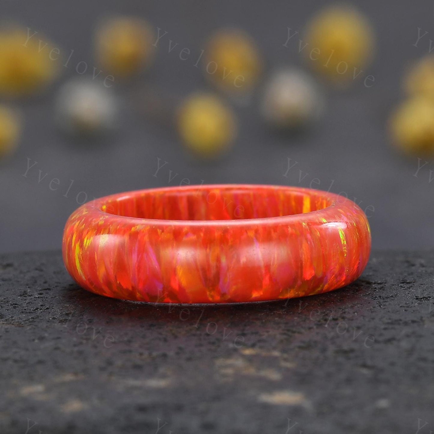 Unique Orange opal wedding band mens opal engagement ring full eternity women October birthstone anniversary ring gift for him her