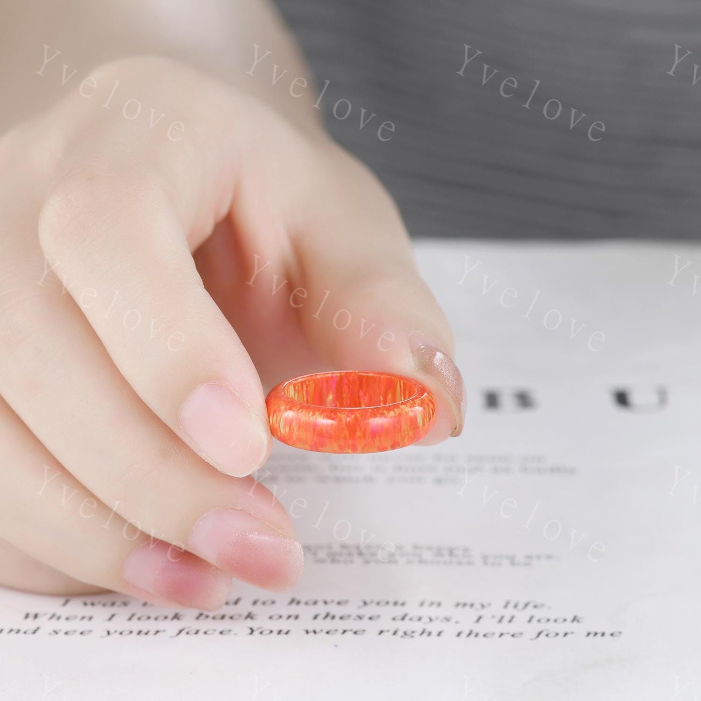 Unique Orange opal wedding band mens opal engagement ring full eternity women October birthstone anniversary ring gift for him her