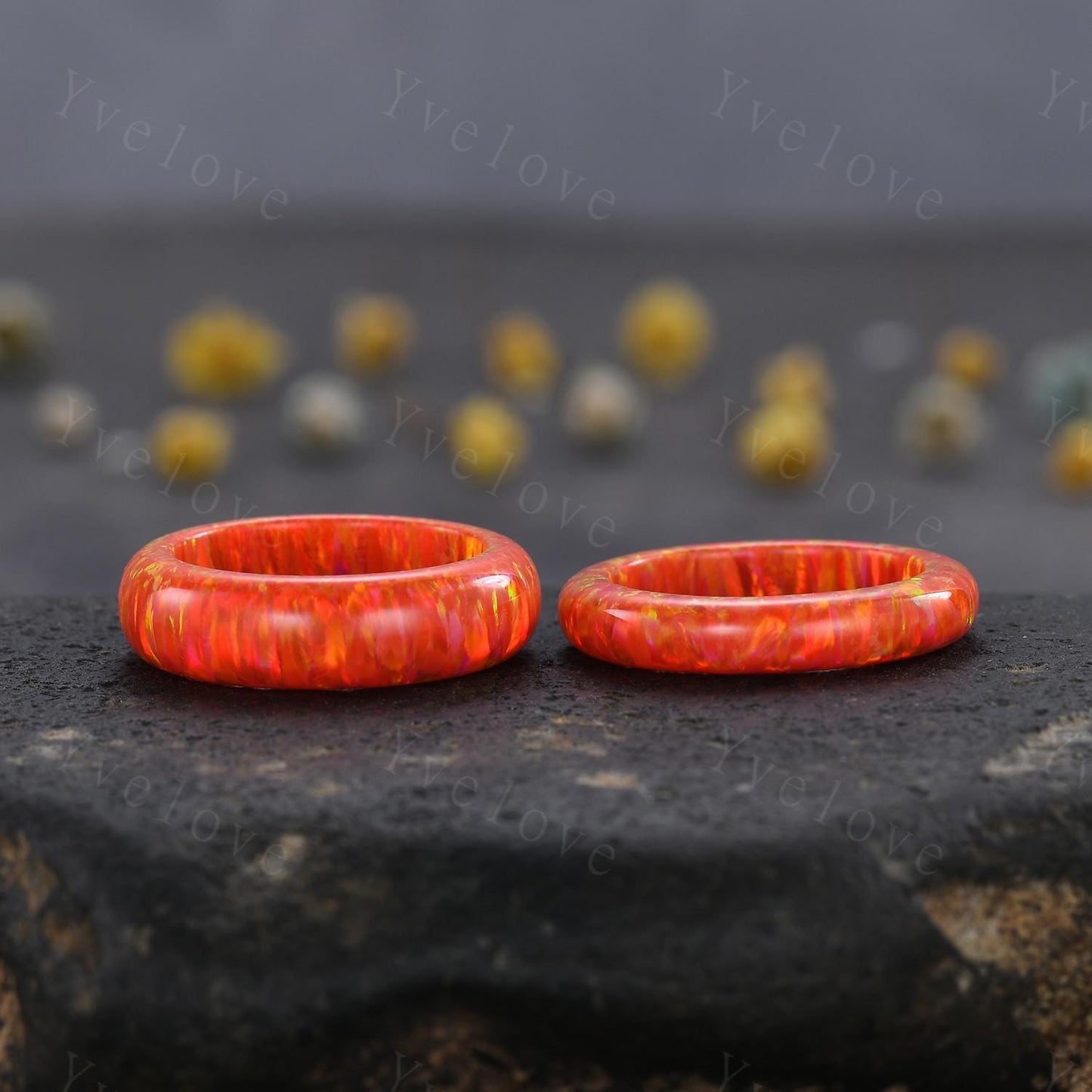 Unique Orange opal wedding band mens opal engagement ring full eternity women October birthstone anniversary ring gift for him her
