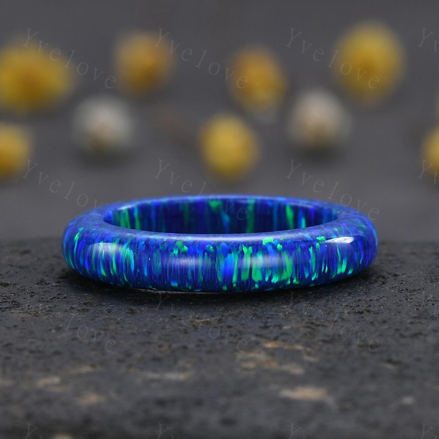 Unique peacock blue opal wedding band mens opal engagement ring full eternity women October birthstone anniversary ring gift for him her