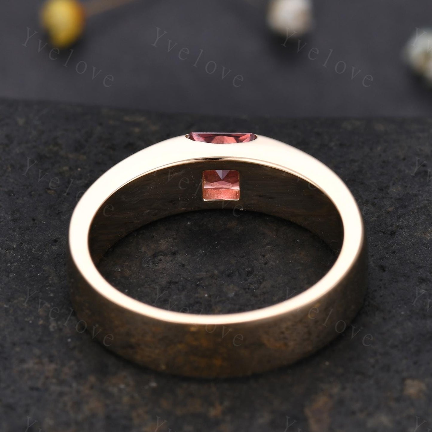 5mm Mens Papalacha Sapphire Wedding Band Princess Cut Sapphire Band 14k Gold Ring Mens Plain Band Stacking Matching Band Vintage Ring Gift