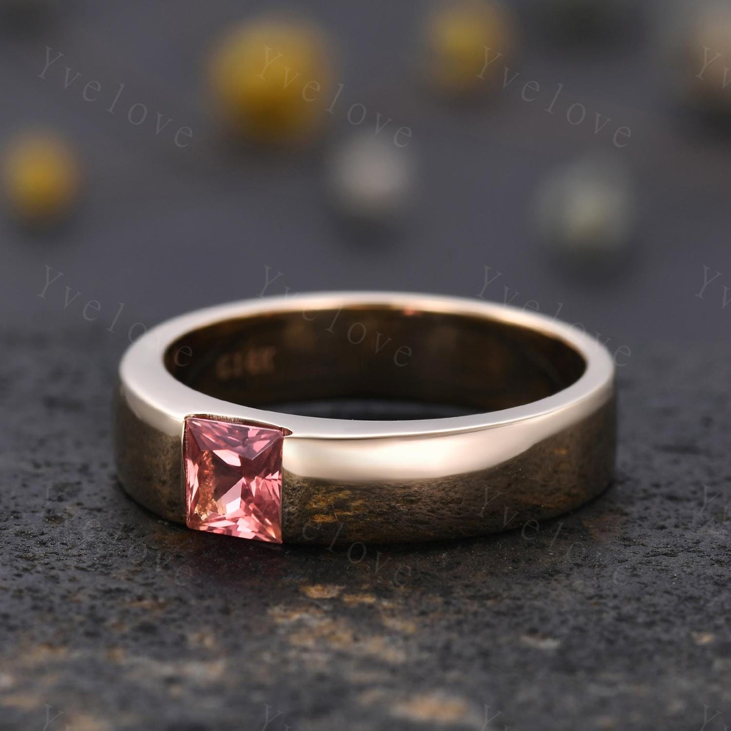 5mm Mens Papalacha Sapphire Wedding Band Princess Cut Sapphire Band 14k Gold Ring Mens Plain Band Stacking Matching Band Vintage Ring Gift