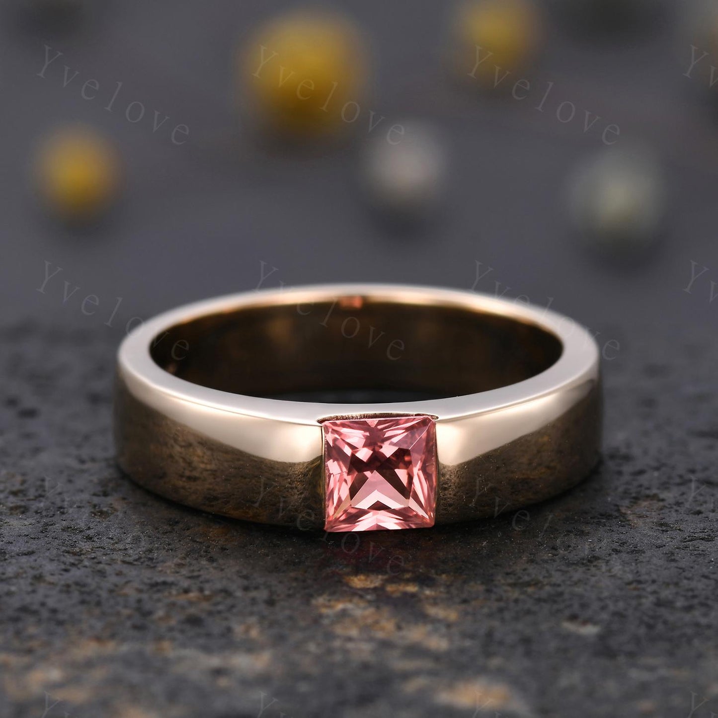 5mm Mens Papalacha Sapphire Wedding Band Princess Cut Sapphire Band 14k Gold Ring Mens Plain Band Stacking Matching Band Vintage Ring Gift