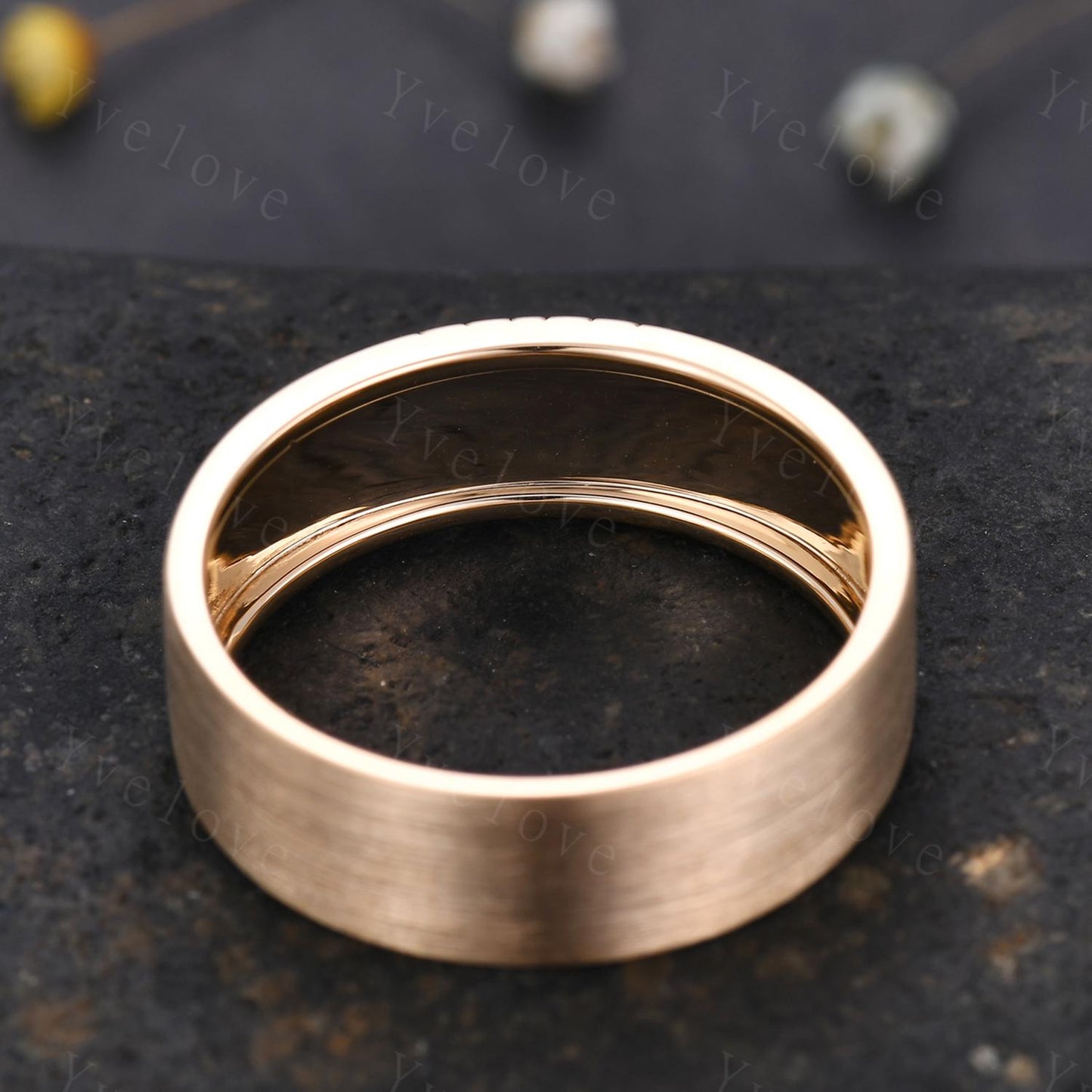 7mm Solid Gold Mens Sculpture Wedding Band Mens Engagement Ring Brushed Finish Band Mens Engrave Stacking Matching Band His Wedding band