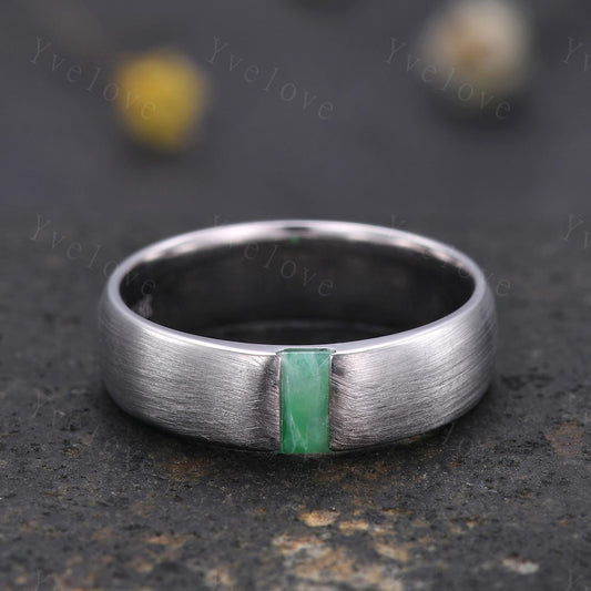 Custom order for Josh, 6mm width band, with baguette jade, 14k gold, size 12 1/2, polished.