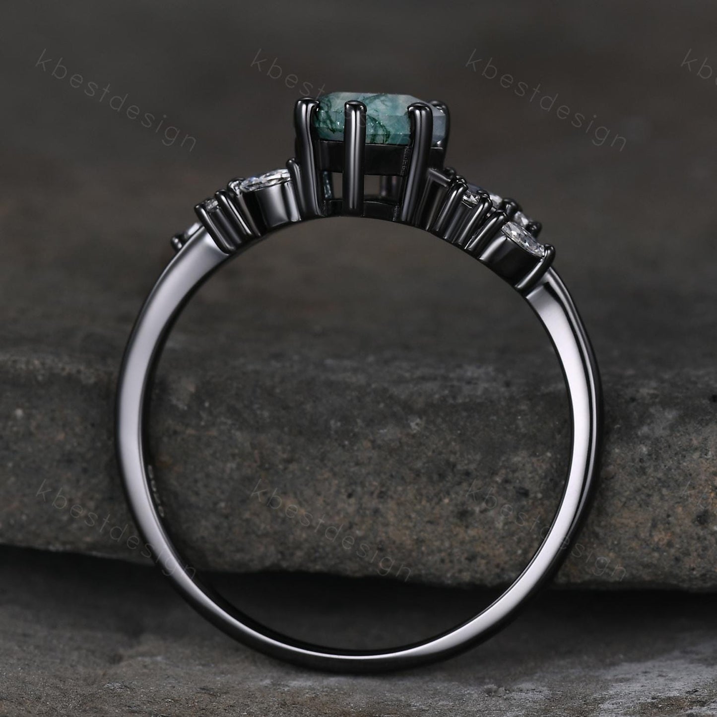 Vintage moss agate engagement ring unique black gold promise ring for women moissanite cluster ring kite cut bridal anniversary ring