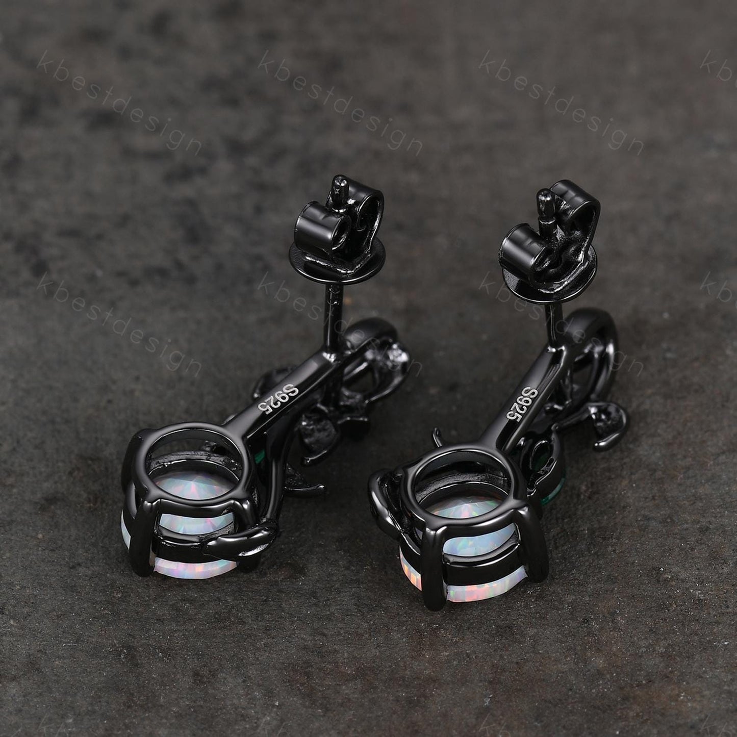 Nature inspired Opal earrings women black gold earring studs leaf style emerald earrings art deco white opal studs anniversary gift for her