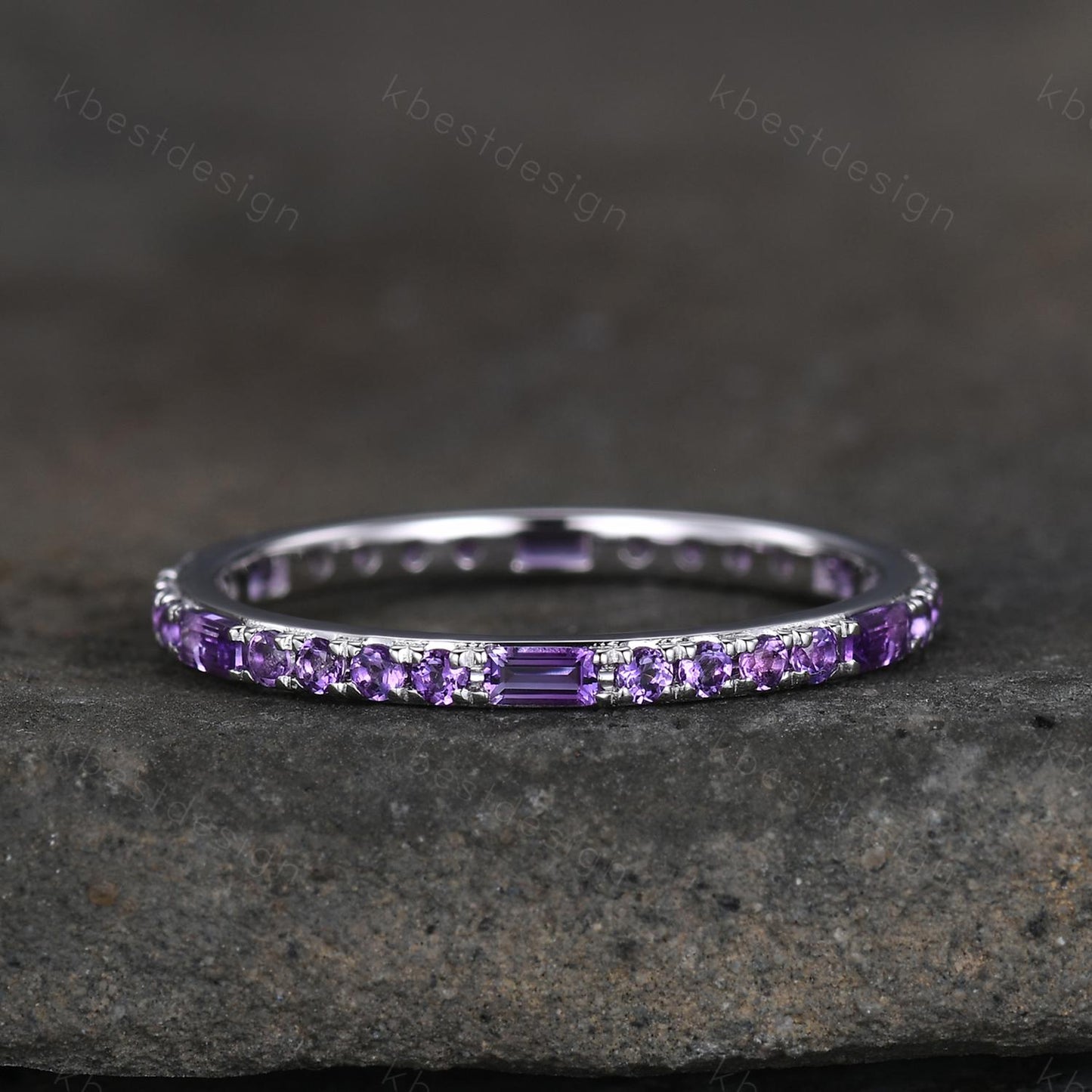 Baguette cut Amethyst Wedding Band Full Eternity Stacking Band Purple Amethyst Ring Women Matching Band Promise Anniversary Ring Gift