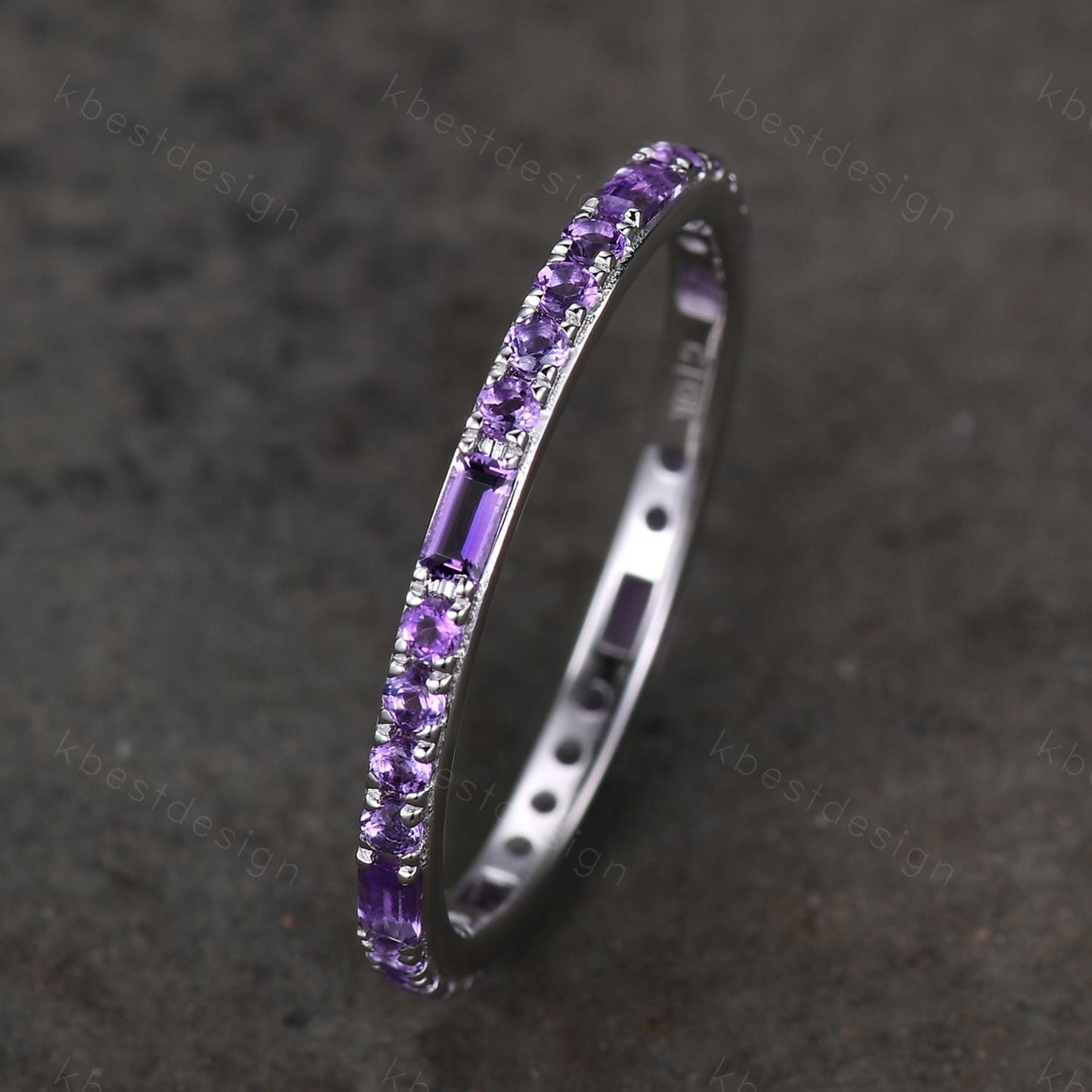 Baguette cut Amethyst Wedding Band Full Eternity Stacking Band Purple Amethyst Ring Women Matching Band Promise Anniversary Ring Gift