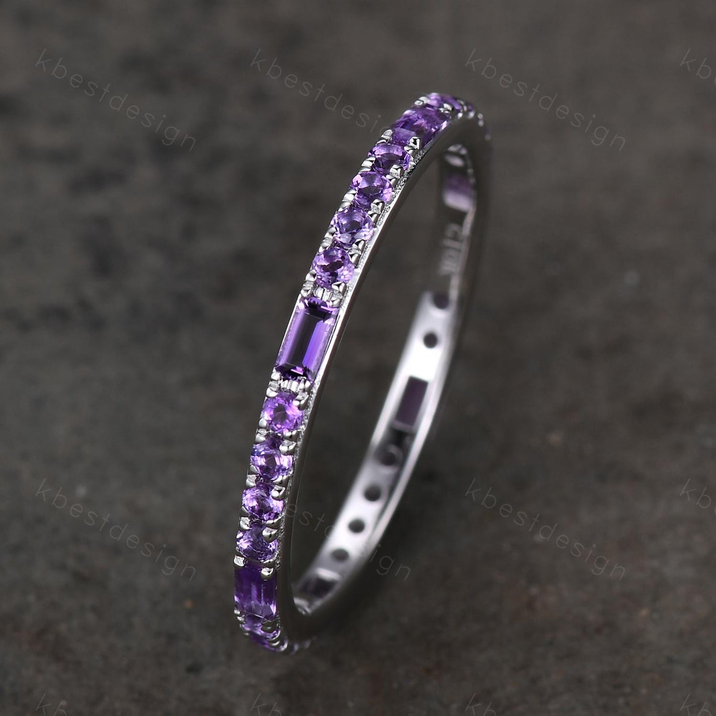 Baguette cut Amethyst Wedding Band Full Eternity Stacking Band Purple Amethyst Ring Women Matching Band Promise Anniversary Ring Gift