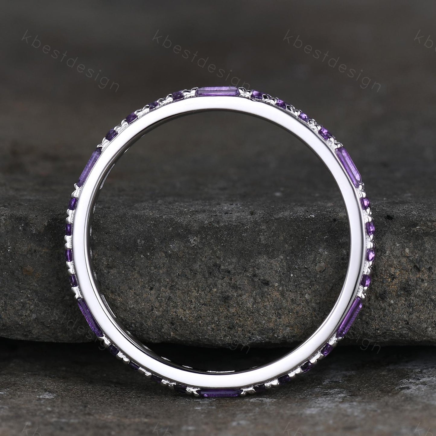 Baguette cut Amethyst Wedding Band Full Eternity Stacking Band Purple Amethyst Ring Women Matching Band Promise Anniversary Ring Gift