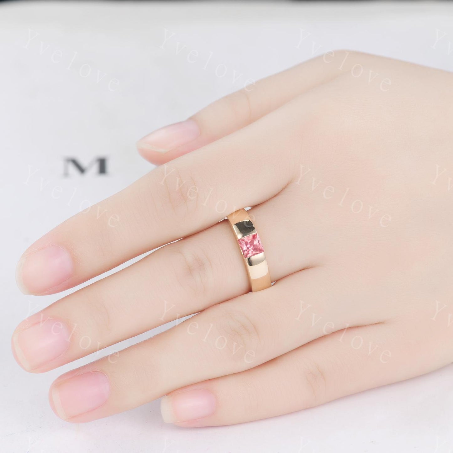 5mm Mens Papalacha Sapphire Wedding Band Princess Cut Sapphire Band 14k Gold Ring Mens Plain Band Stacking Matching Band Vintage Ring Gift