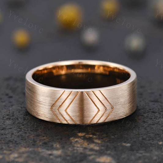 7mm Solid Gold Mens Sculpture Wedding Band Mens Engagement Ring Brushed Finish Band Mens Engrave Stacking Matching Band His Wedding band