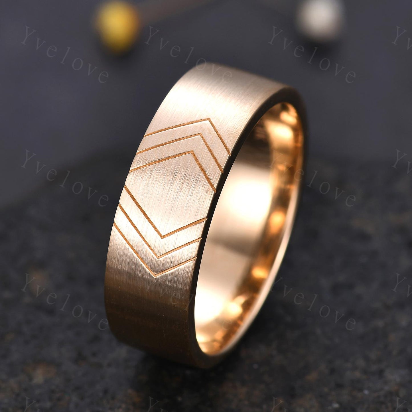 7mm Solid Gold Mens Sculpture Wedding Band Mens Engagement Ring Brushed Finish Band Mens Engrave Stacking Matching Band His Wedding band