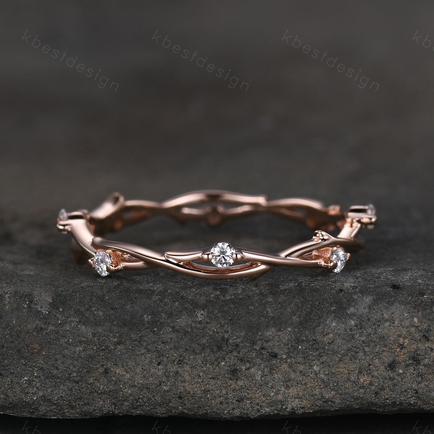 Twig moissanite wedding band rose gold art deco wedding ring for women twisted eternity stacking band unique branch ring anniversary gift