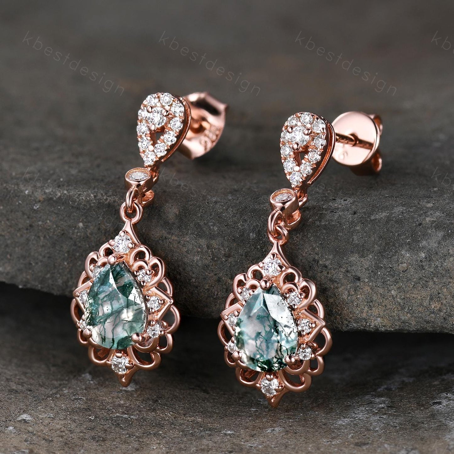 Antique Moss Agate Drop Earrings, Natural Moss Agate Dangle Earrings, Celestial Jewelry, Best Friend Gift, Unique Bridal Jewelry