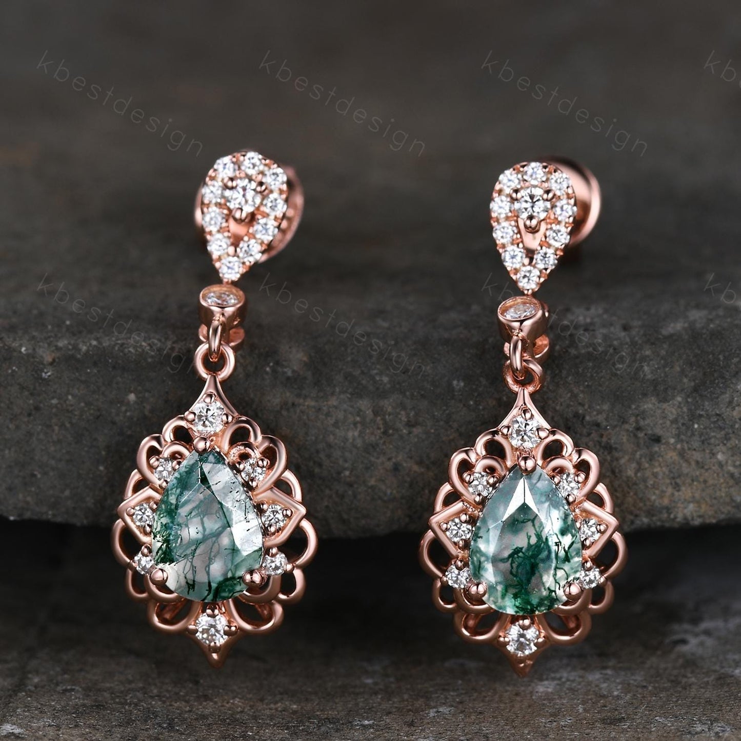 Antique Moss Agate Drop Earrings, Natural Moss Agate Dangle Earrings, Celestial Jewelry, Best Friend Gift, Unique Bridal Jewelry